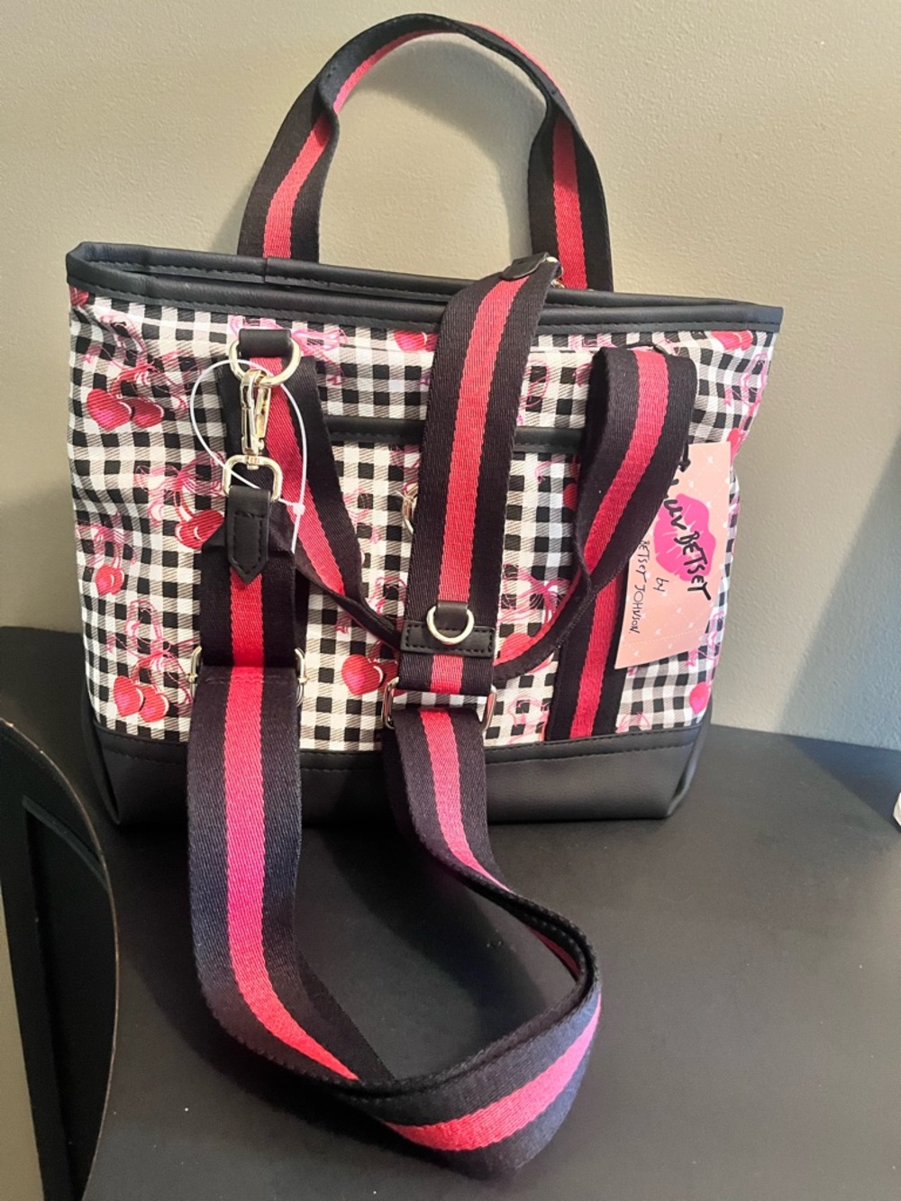 Luv Betsey by Betsey Johnson Cherry Gingham Tote Bag purse . NWT - Picture 4 of 6